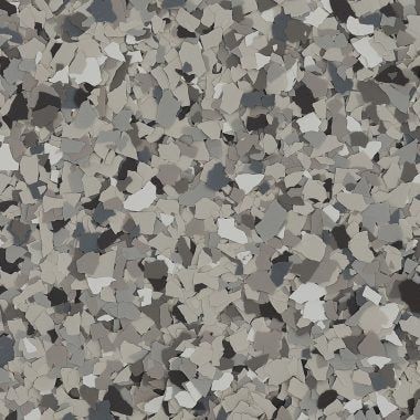 A background texture of multi-colored grey, white, and black paint flakes for epoxy garage floor coating.