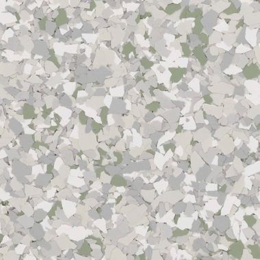 A pattern of scattered, overlapping paint flakes in shades of sage green, light grey, white, and cream.