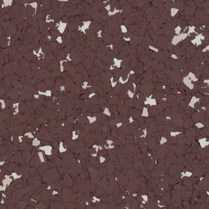 A textured, dark brown rubber flooring material flecked with small, irregular white and light gray chips.