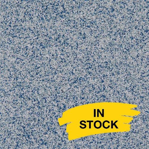 A textured background of blue and white speckles with a yellow brushstroke graphic reading 