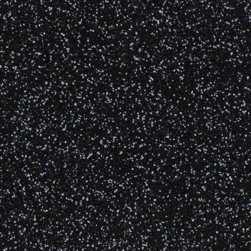 A textured background of solid black filled with small, randomly distributed white and light blue speckles.