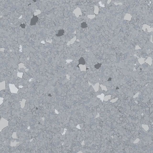 Gray vinyl flooring with a speckled pattern of white and dark gray flecks.