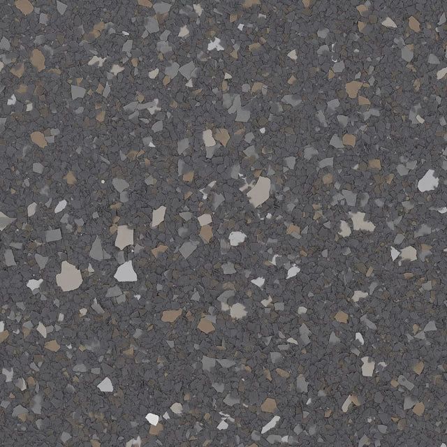 A dark gray, textured flooring material speckled with small tan, white, and light gray vinyl chips.
