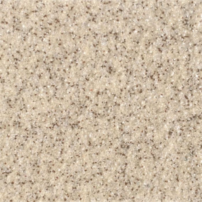 Close-up of a beige, textured material with a fine, speckled pattern of small dark brown dots throughout.
