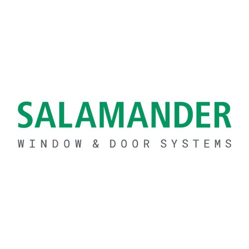 Logo di Salamander Window & Door Systems in verde e grigio su sfondo bianco