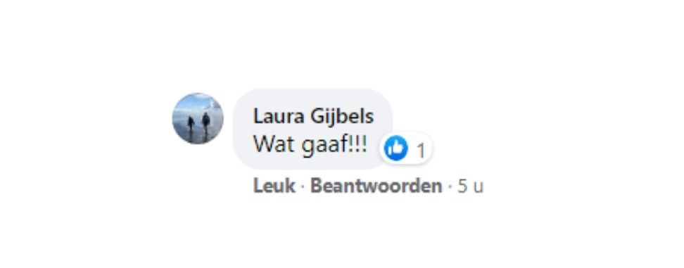 Facebook-reactie van Laura Gijbels met de tekst 
