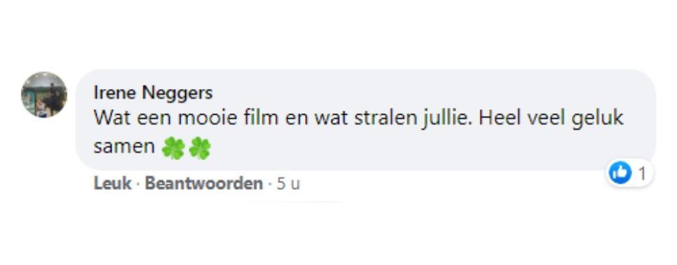 Facebook-reactie van Irene Neggers met de wens 