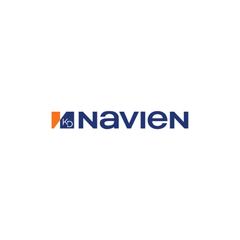 Logo for Navien: blue text on white background with an orange and dark blue graphic, including “KD”.