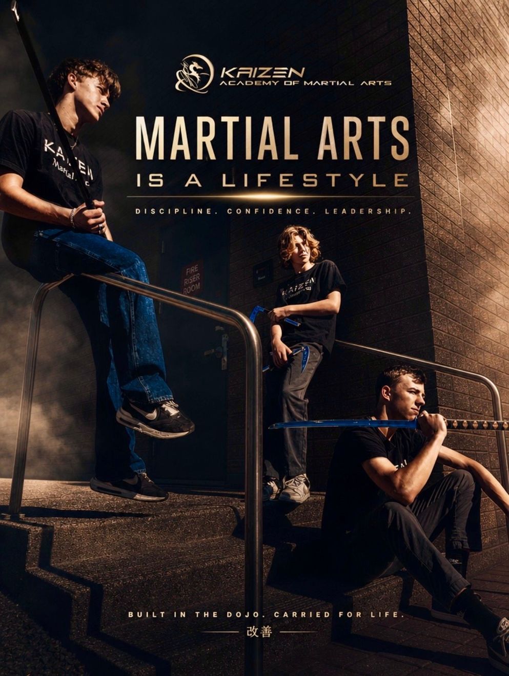 Children and adults practicing martial arts together inside the Kaizen Academy Of Martial Arts studio in Gilbert, AZ