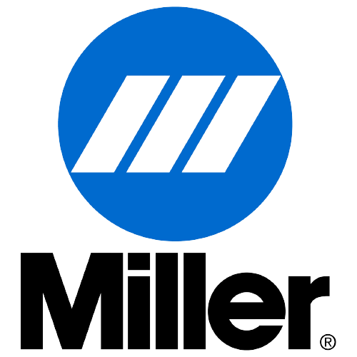 Miller logo: blue circle with white slashes above black “Miller” text