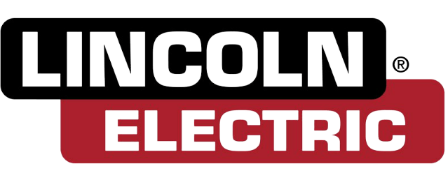 Lincoln Electric logo with white text on black and red background