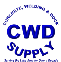 CWD Supply logo in blue, with “Concrete, Welding & Dock” and “Serving the Lake Area for Over a Decade” text