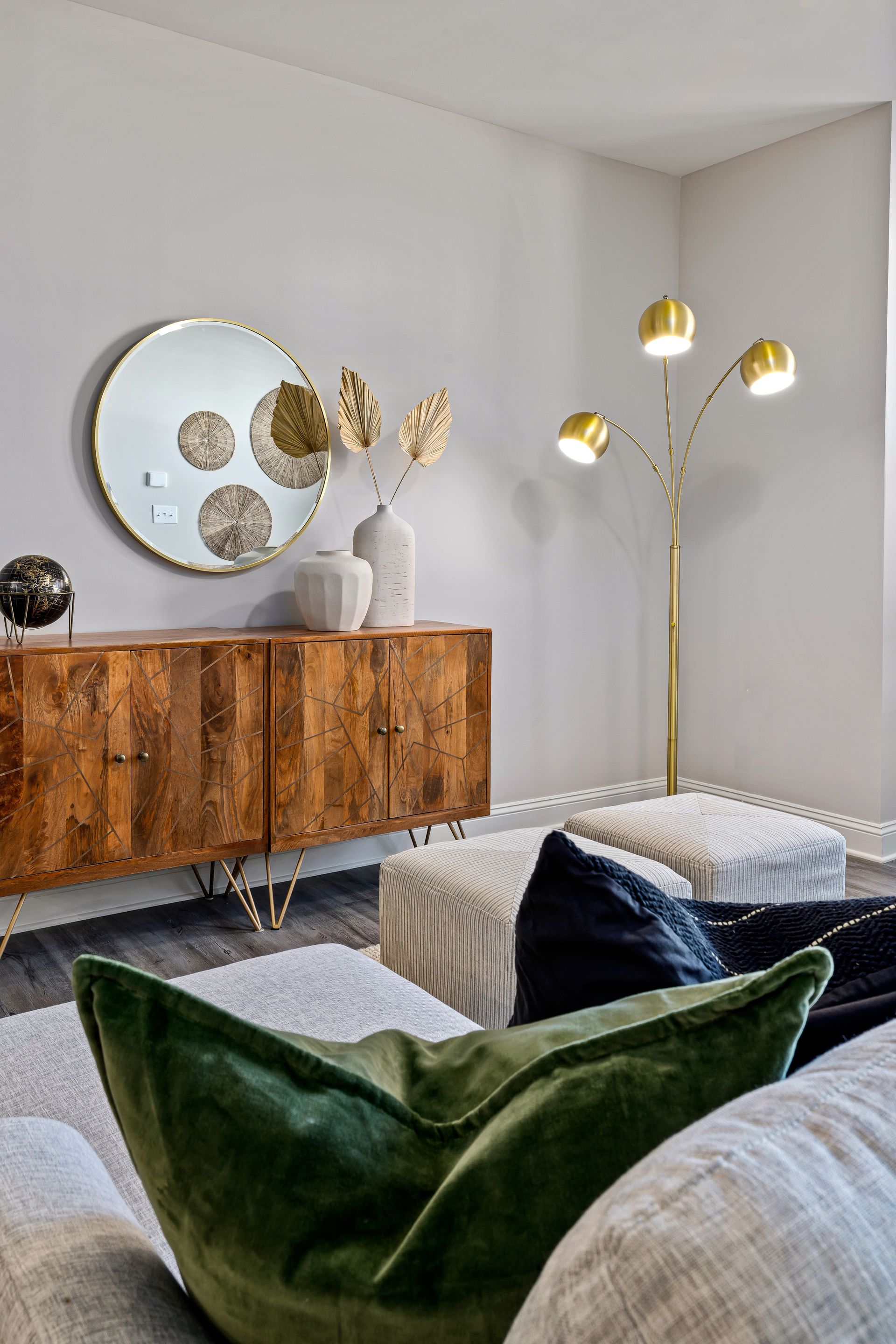 Close up photo of small dining table and lamp