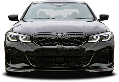 Front view of a black sports sedan with LED headlights and a wide grille | E&R Automotive