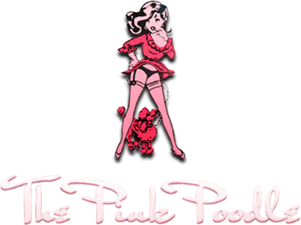 Pink poodle-themed logo with a cartoon poodle and the words “The Pooe Poodles”