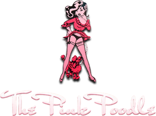 Pink poodle-themed logo with a cartoon poodle and the words “The Pooe Poodles”