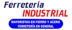 Logo for "Ferreter&iacute;a Industrial". Text is blue and red. Blue oval says "Mayristas en fierro y acero, ferreter&iacute;a en general".