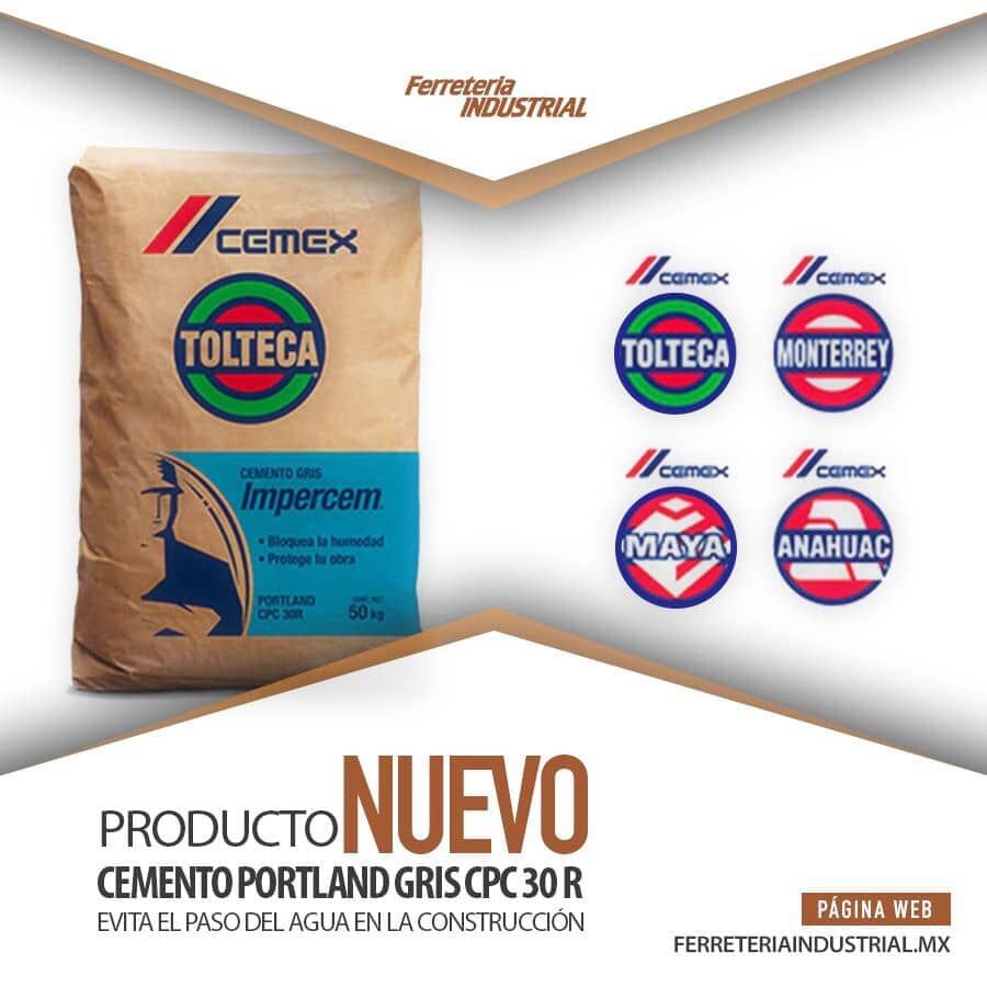 Bolsa de cemento Cemex Tolteca con la etiqueta 