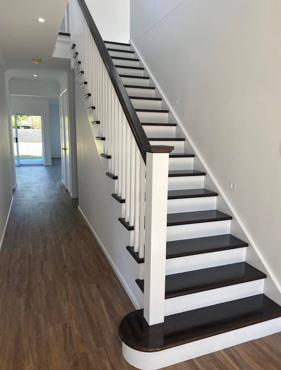 Staircase With Dark Brown Steps, White Risers And Railing — Allman's Painting in Cooroy, QLD