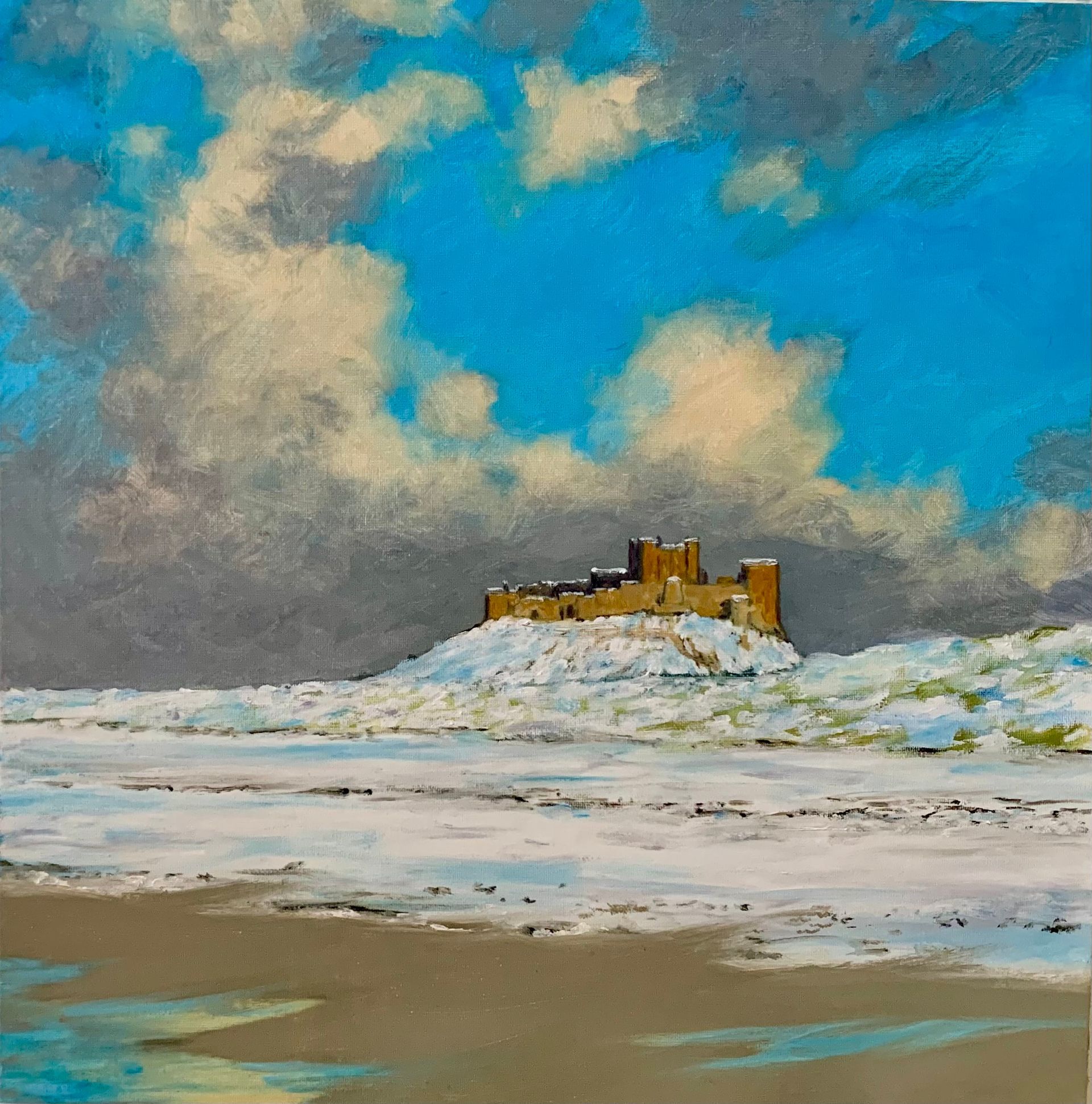 Bamburgh Beach Snow - Limited Edition Print
