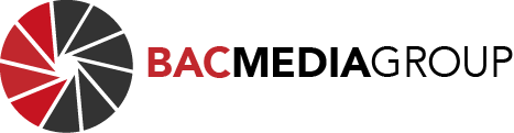 BAC Media Group logo with red and gray camera shutter icon on white background
