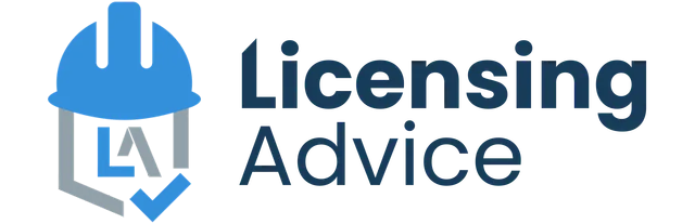 A logo for licensing advice with a blue hard hat and a check mark.