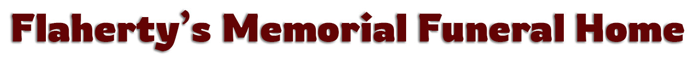 Flaherty&rsquo;s Memorial Funeral Home logo in dark red serif text on a light background