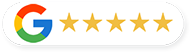 Google logo with five gold star ratings on a white rounded background