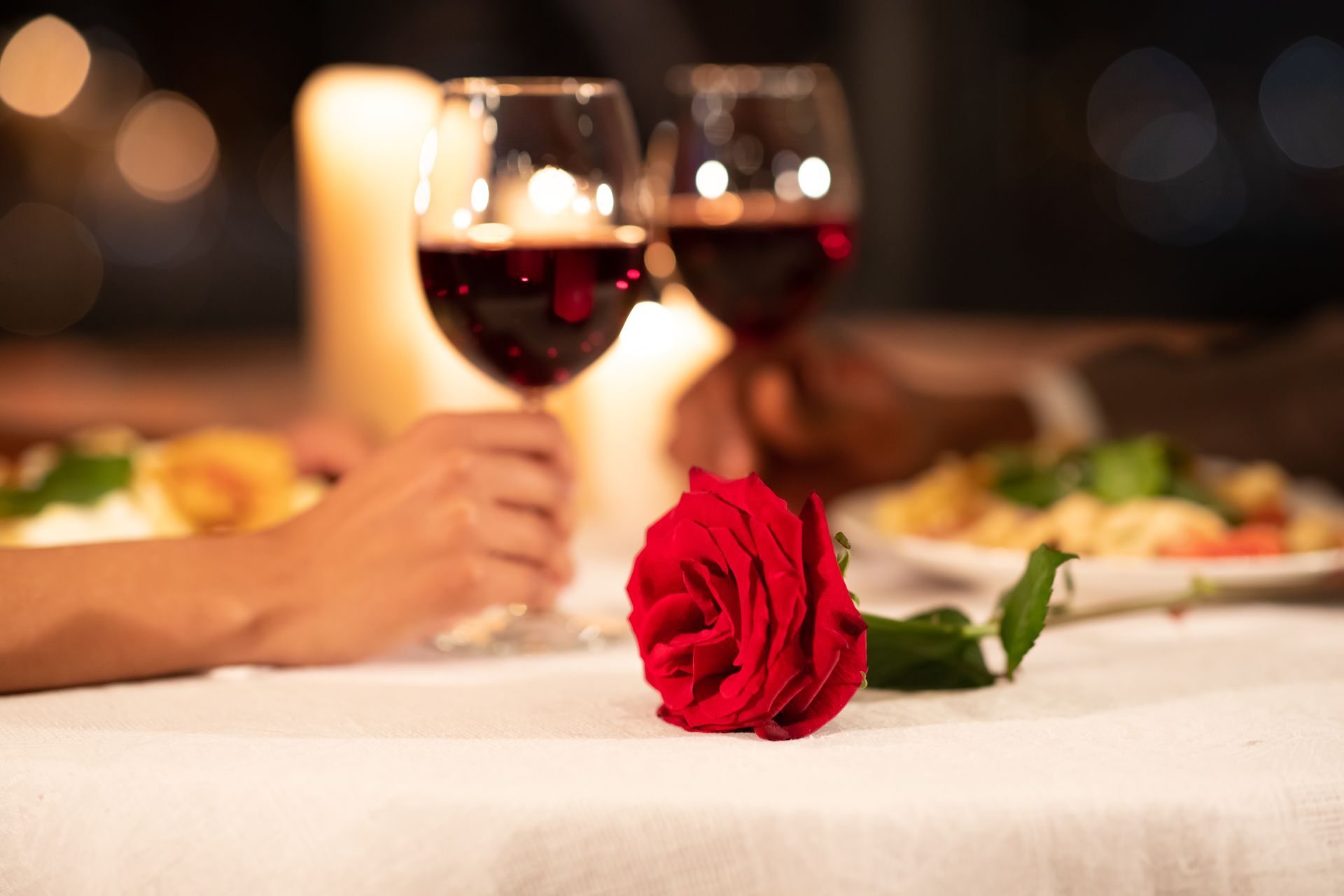 Valentine dinner date and rose
