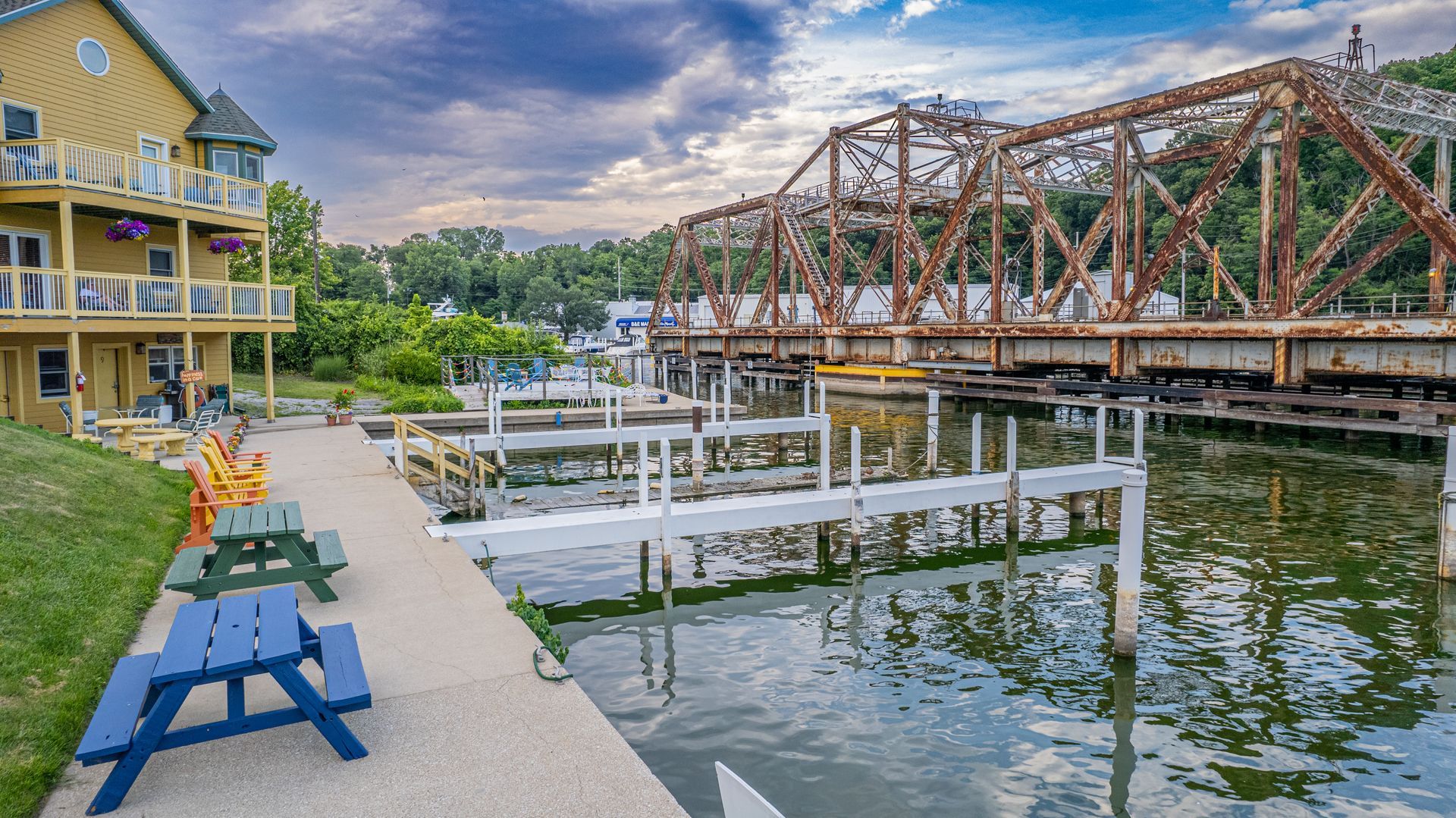 aerial-view-of dock-and-bridge