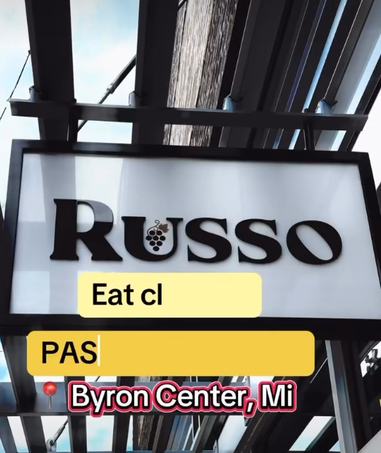 Sign for Russo restaurant in Byron Center, MI.