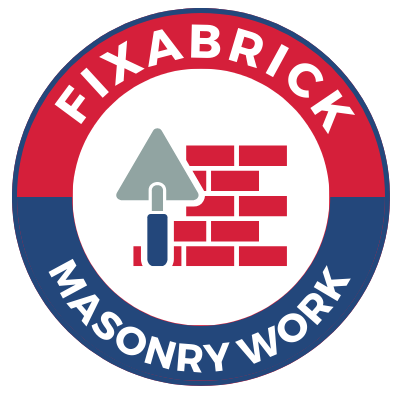 A logo for Fixabrick masonry work with a brick wall and trowel