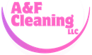 A&F Cleaning LLC logo with pink text and a pink and purple crescent around it.