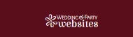 Wedding Party Websites logo on maroon background, white flower icon and text