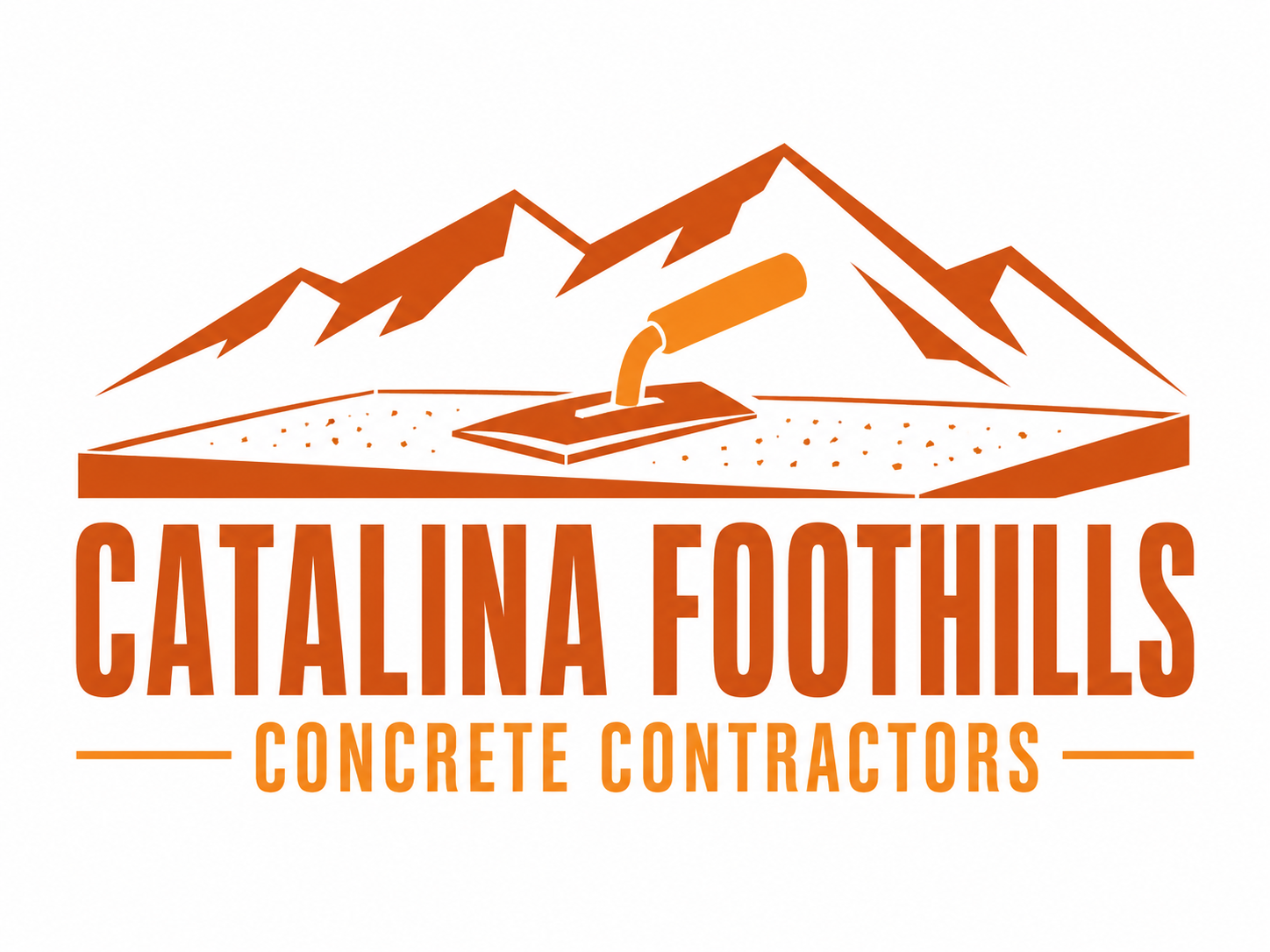 Catalina Foothills Concrete Contractors logo with orange mountain design, concrete trowel icon, and clean branding.