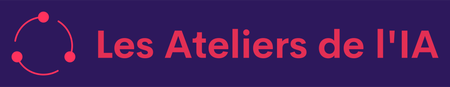 Logo rouge « Les Ateliers de l'IA » sur fond bleu-violet