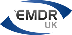 EMDR UK logo with blue curved lines around the letters