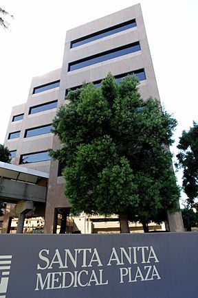 Santa Anita Medical Plaza building with trees and sign at entrance