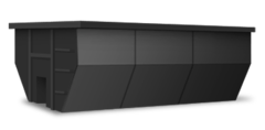 Blue roll-off dumpster with 96 Dumpster Company logo on a white background