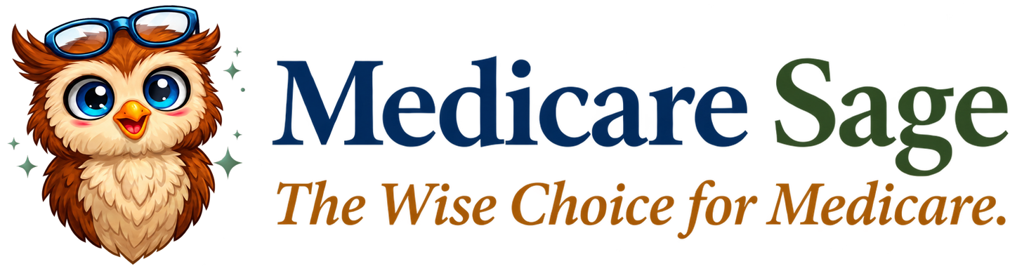 Medicare Sage logo with an owl mascot and the tagline &ldquo;The Wise Choice for Medicare.&rdquo;