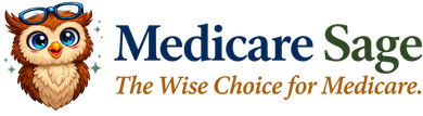 Medicare Sage logo with an owl mascot and the tagline &ldquo;The Wise Choice for Medicare.&rdquo;