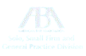 Light blue, faded logo with stylized “AB” and small text underneath on a white background