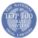 Blue circular badge reading “The National Top 100 Trial Lawyers” with a white silhouette of the U.S. map.
