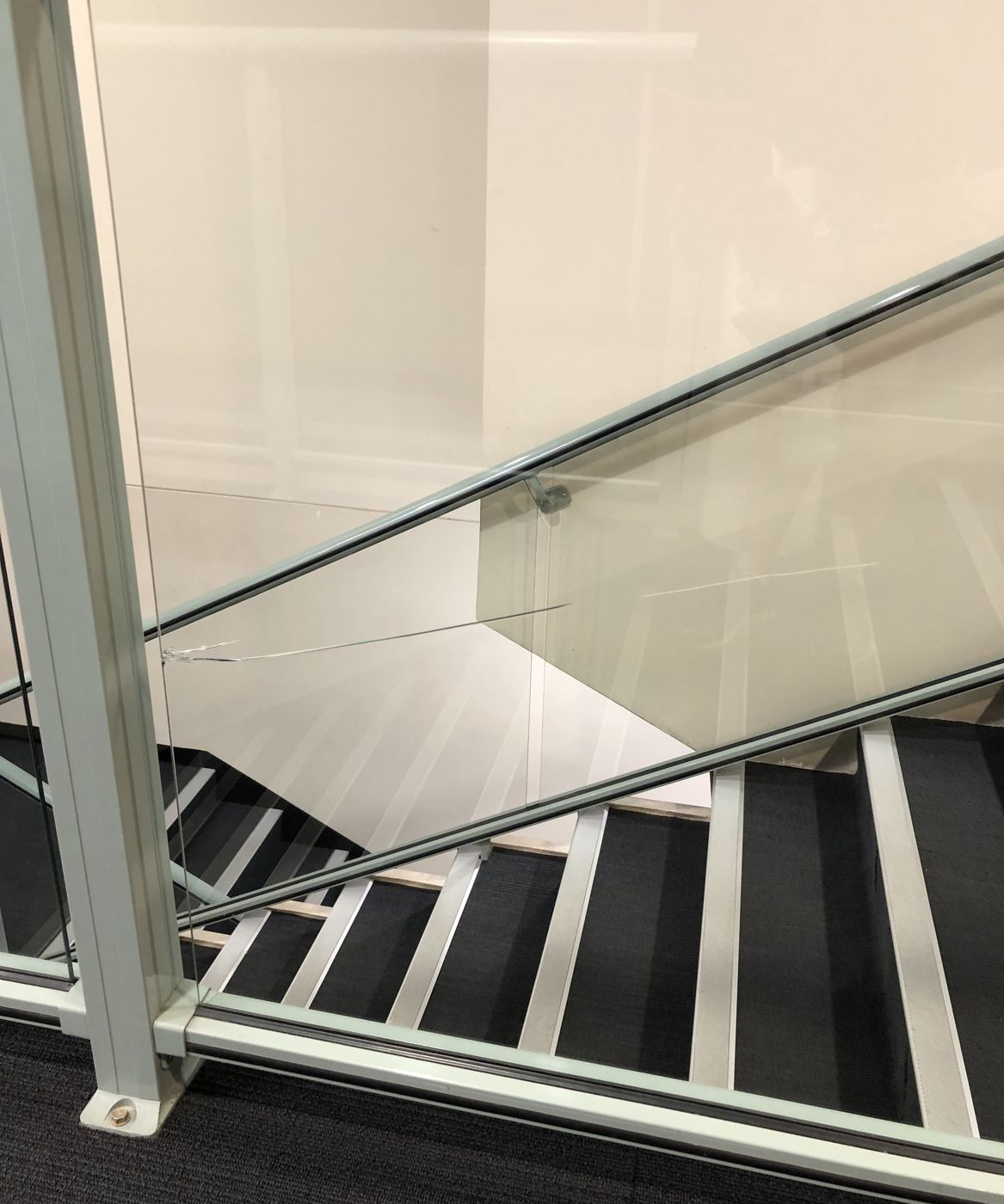 Glass-balustrade stairwell after cleaning