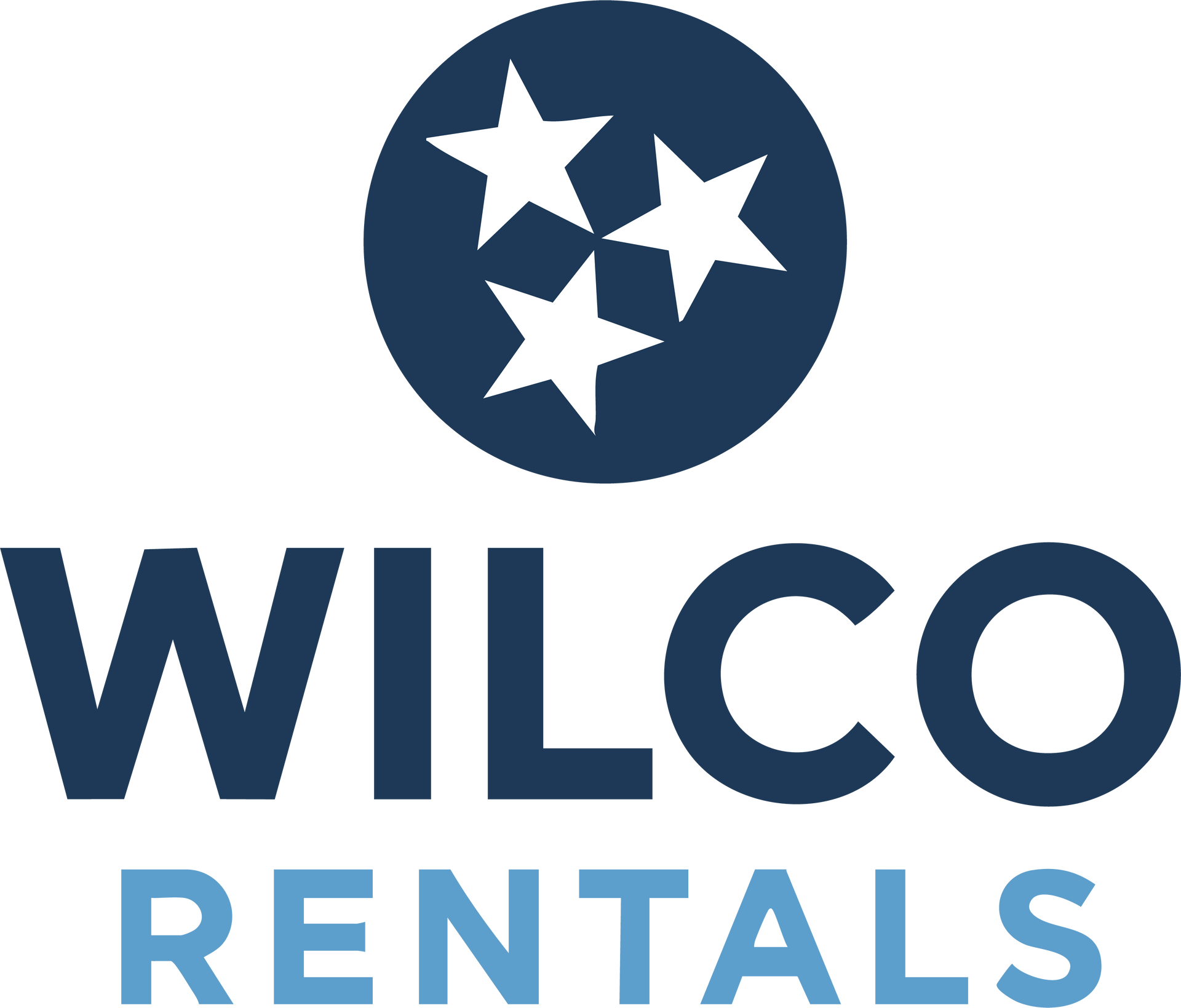 Wilco Rentals logo in blue with Tennessee stars, representing party and trailer rental brand.