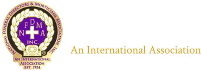 National Funeral Directors & Morticians Association, Inc. logo: gold and purple emblem with text and cross.