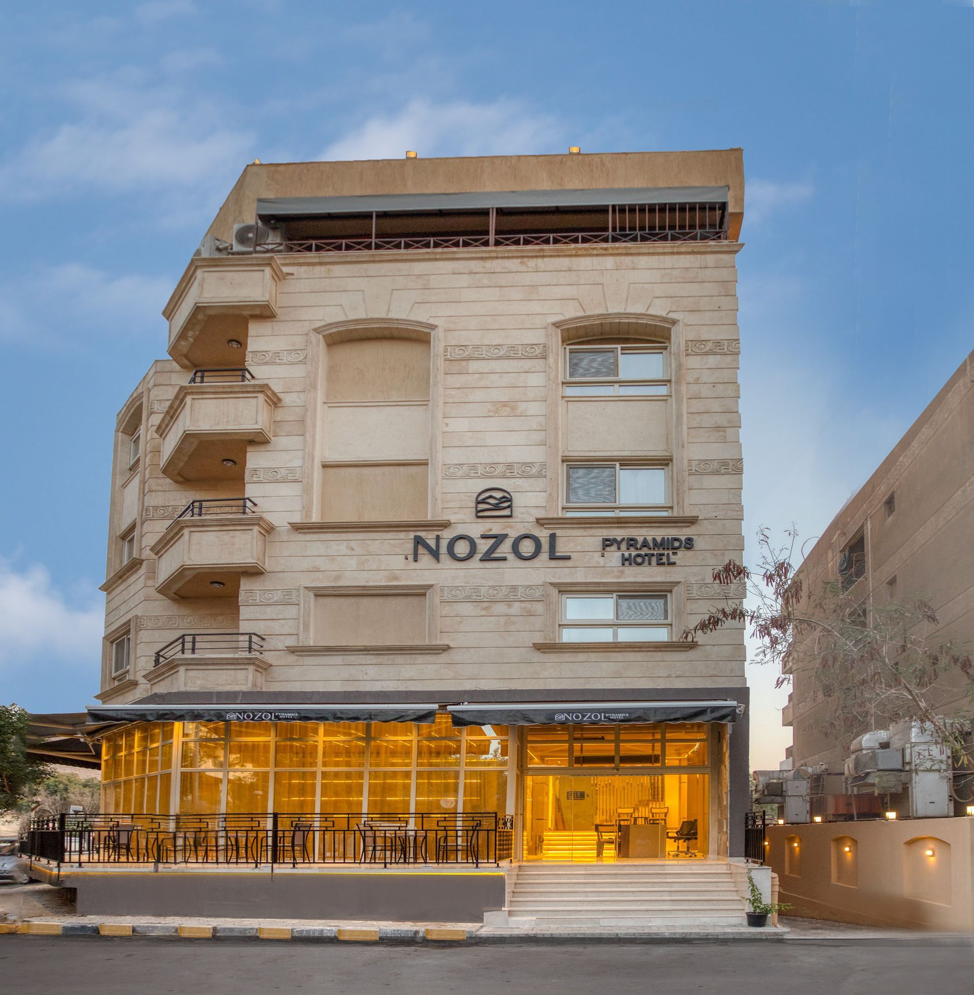 A large building with the word nozol on it