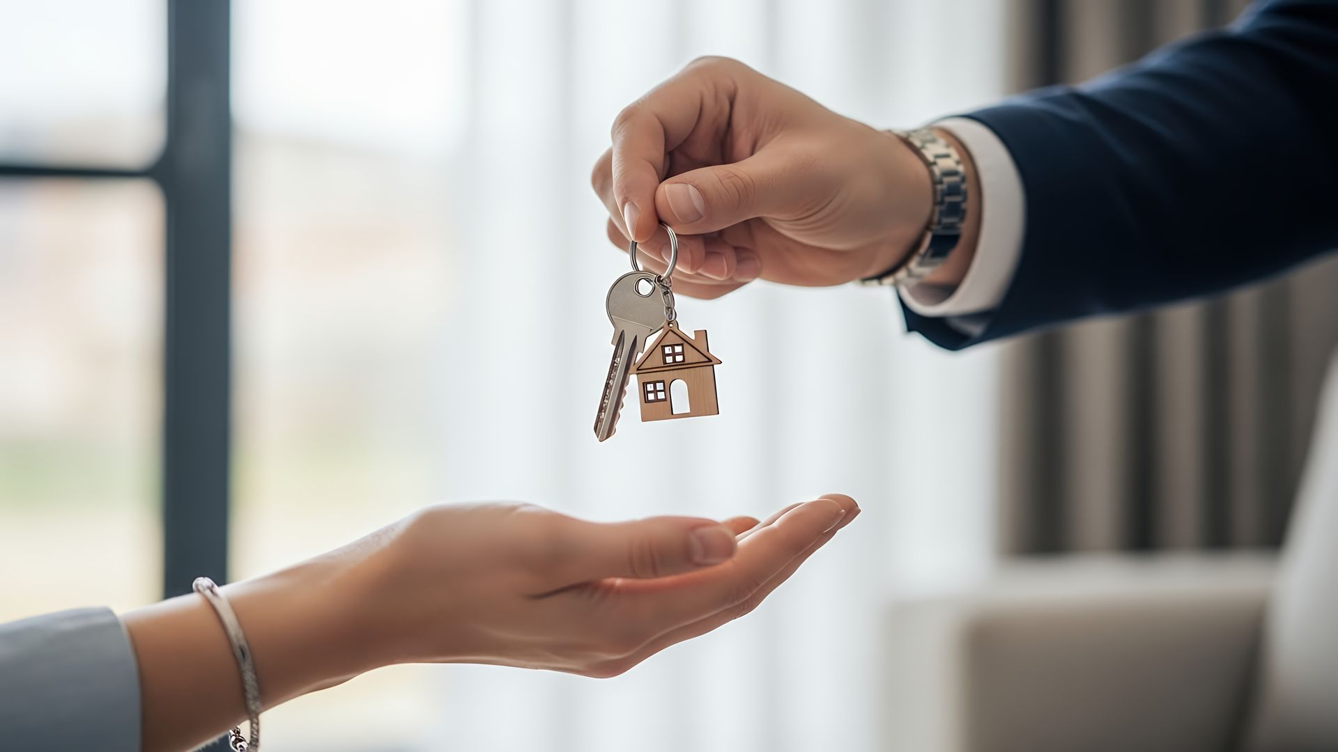 Handing over house keys at a real estate closing