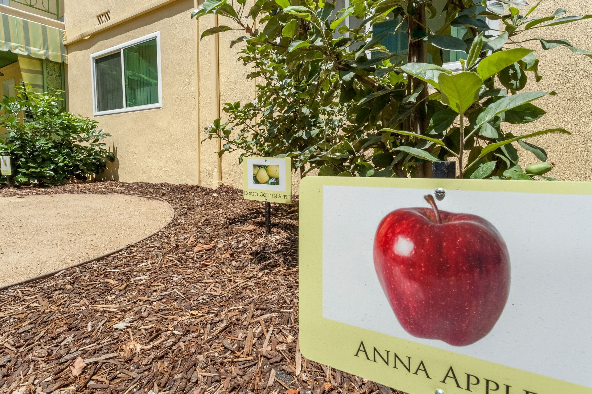 A sign that says anna apple is in front of a house