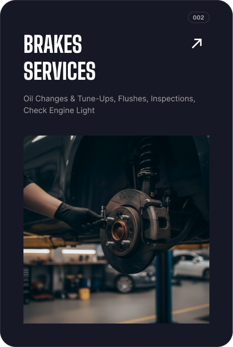 Brake service poster showing a mechanic working on a car wheel in a dark garage, with white text on black background | 106 St Tire and Wheel